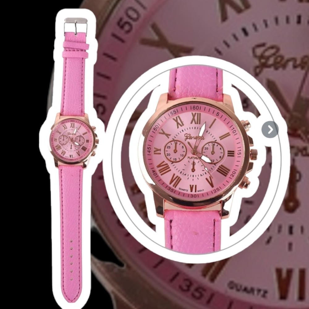 PINK & ROSE GOLD GENEVA PLATINUM WRISTWATCH FOR WOMEN COPY PU LEATHER CASUAL